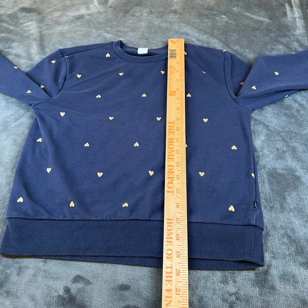 Gap Kids Navy Blue Sweatshirt Gold Hearts Print Pullover Girls Large‎ 10/12